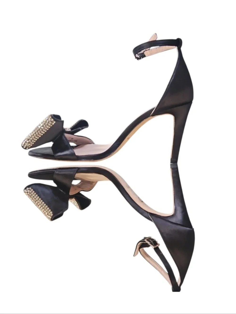 Kate Spade New York Gweneth Black Satin Rhinestone Crystal Bow Heels Sandal Sz 7